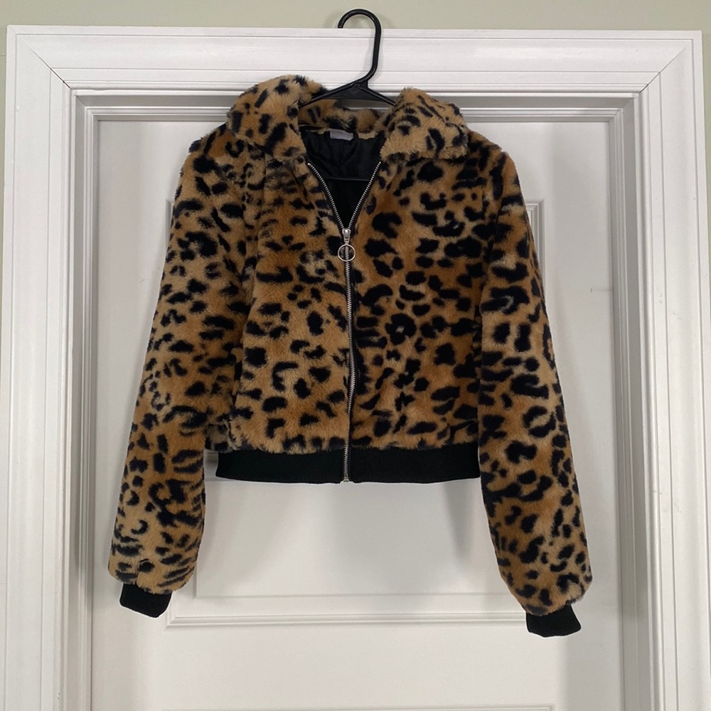 Leopard print full zip jacket